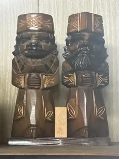 木製彫刻　レトロ　ヴィンテージ　置物　2セット　ペア　インテリア