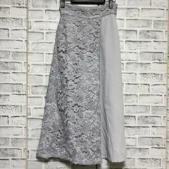 Noela ノエラ レース切り替え ワイドパンツ くすみブルー