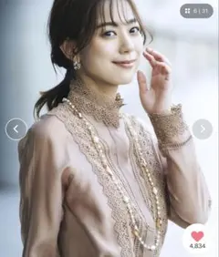 新品♡ルイルエブティック/オーガンジーレースデザインブラウス/M/アプリコット