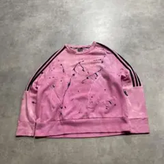 00s adidas 後染め ペイント加工 スウェット ピンク 3ライン 短丈のサムネイル