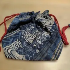 和風デザイン 巾着袋 紺色