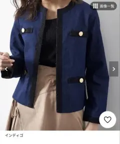 ラナン、インディゴ デニム ノーカラージャケット、3L、美品