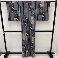 a*o様 単衣 小紋 粋なデザイン 化繊 着付け 着物 i-3289