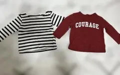 ベビー キッズ 長袖Tシャツ 2枚セット ボーダー 赤 サイズ80cm