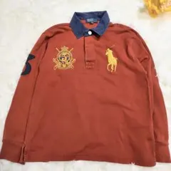 【豪華刺繍】ポロラルフローレン ビッグポニー 長袖ポロシャツ 140 赤 希少