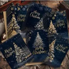 12set 高級感 ゴールド&ネイビー クリスマスカード 匿名配送