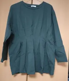 グリーン プリーツデザイン 長袖シャツ Fサイズ