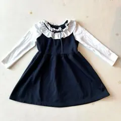 ネイビー/ホワイト フリル襟 ワンピース 110