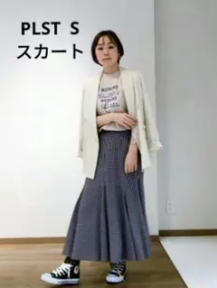 PLSTギンガムチェックマーメイドスカート　S ネイビーXブラウン