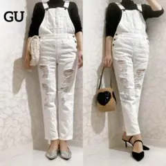 GU ジーユー オーバーオール サロペット 白 デニム ダメージ レディース