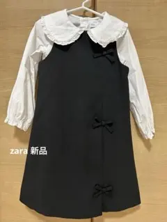 タグ付★リボン　ブラックワンピース 6-7歳　ジャンパースカート　110 120
