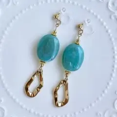 Minette☆505ターコイズブルー ノンホールピアス イヤリング