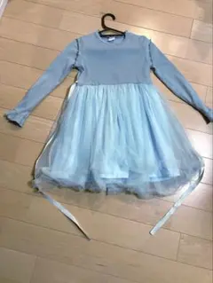 130 女の子 ワンピース チュールスカート リボン付き 長袖 フォーマル