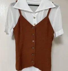 キャミソール　ビスチェ　ブラウン　トップス　白　シャツ　セット　レディース　半袖