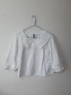 H&M レース付き五分袖シャツ 白