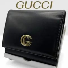 GUCCI ブラックレザー コインケース GGマーモント
