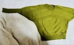 ケーブル編みセーター オリーブグリーン