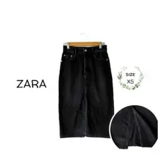 ZARA フロントスリットブラックデニムタイトスカート XSサイズ