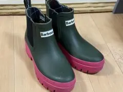 Barbour レインブーツ オリーブ ピンク 厚底 6のサムネイル