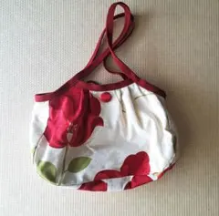 ハンドメイド 赤い花柄 エコバッグ