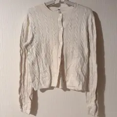 UNIQLOコットン混 ケーブル編みクルーネックカーディガン ホワイト M
