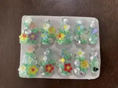 花 ダイヤ ネイルチップ ハンドメイド 現品 立体 カラフル 10個セット 多彩