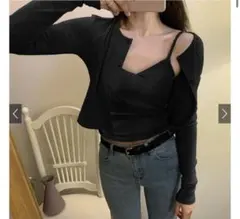 パッド入りカシュクールキャミソール×カーディガンアンサンブルat2319