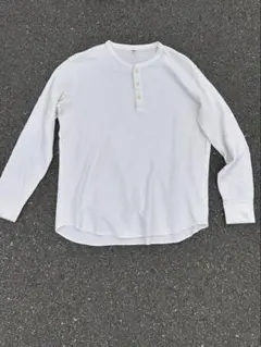 UNIQLO /ワッフルヘンリーネック/Lサイズ/ホワイト/サーマル