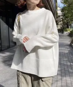 スピック♡バルキーヤーン ロングリブ プルオーバーホワイト