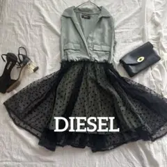 DIESEL ディーゼル　ドッキングワンピース　カーキ×黒