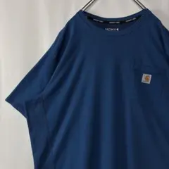 カーハート　ワンポイントロゴ　ポケット付きTシャツ　2XLサイズ　ブルー　古着