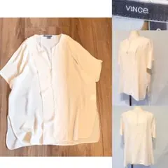 VINCE. ヴィンス　シルク 半袖 スリットネック ブラウス 薄ピンクのサムネイル