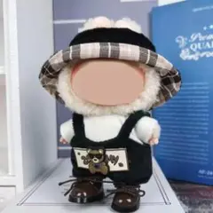 ラブブ 着せ替え服 秋冬 もこもこ黒オーバーオール チェック柄ハット 05