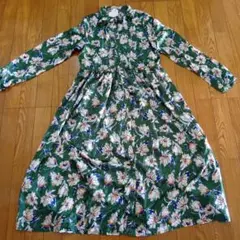 セール　ROSE BUD 花柄グリーンワンピース F　長袖　マキシワンピースのサムネイル
