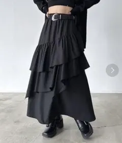 【美品】PAGEBOY ティアードフレアロングスカート 黒