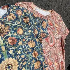 派手柄 オレンジ ブルー 半袖 ナイロン素材 花柄 ひまわり ペイズリー柄 風