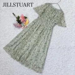 ジルスチュアート　半袖ワンピース　花柄　総柄　刺繍　フレア　Aライン　大人可愛い