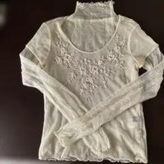 美品☆エイココンドウシースルーグラフィックプリント 長袖 シアー