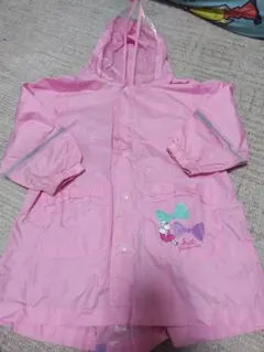 ベビーレインコート ピンク リボン柄