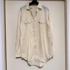 【美品】デュラス 長袖シャツ ブラウス アイボリー シャーリング