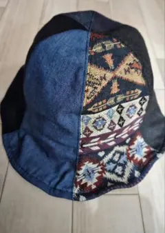 希少　CA4LA デニム×ネイティブ柄パッチワーク　チューリップハット　古着系