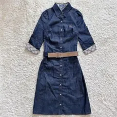 極美品 バーバリー デニム シャツワンピース ホース刺繍 ベルト ノバチェックM