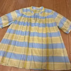 shuca チェック柄 チュニック 半袖 イエロー×ブルーのサムネイル