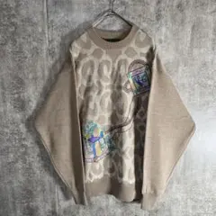 馬具柄 ジャガードニット 総柄 アートデザイン ゆるだぼ オーバーサイズ