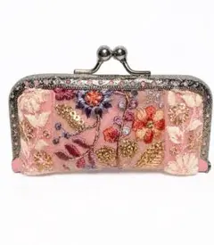 ハンドメイド がま口 印鑑ケース インド刺繍リボン 花柄のサムネイル