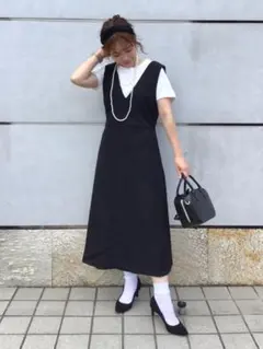 GU Vネックジャンパードレス ブラック