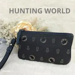 【HUNTING WORLD】キャンバス×レザー ポーチ ネイビー ストラップ