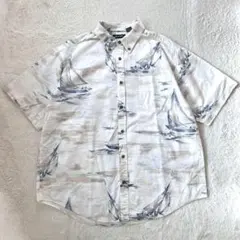 半袖シャツ XL コットン100%　総柄 ビッグサイズ　ヨット　ボタンダウンのサムネイル