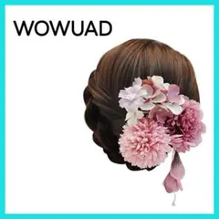 WOWUAD 髪飾り 振袖 成人式 つまみ細工 ローズレッド 3点