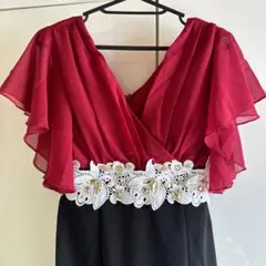 dazzystore キャバ　ドレス　赤黒　フリル袖　Vネック　Mサイズ